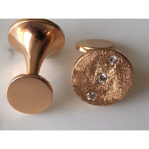 Super Cool Italian Textured 18k Rose Gold 750 & diamond cufflinksItaly.13.5g